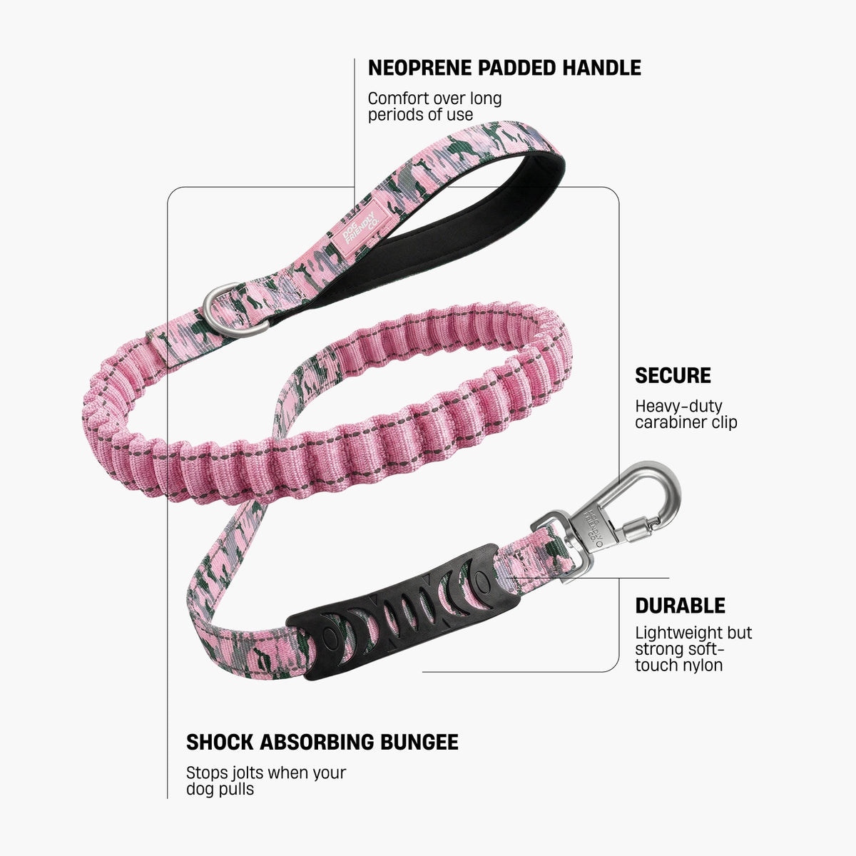 Bungee Hundeleine - Rosa Camouflage