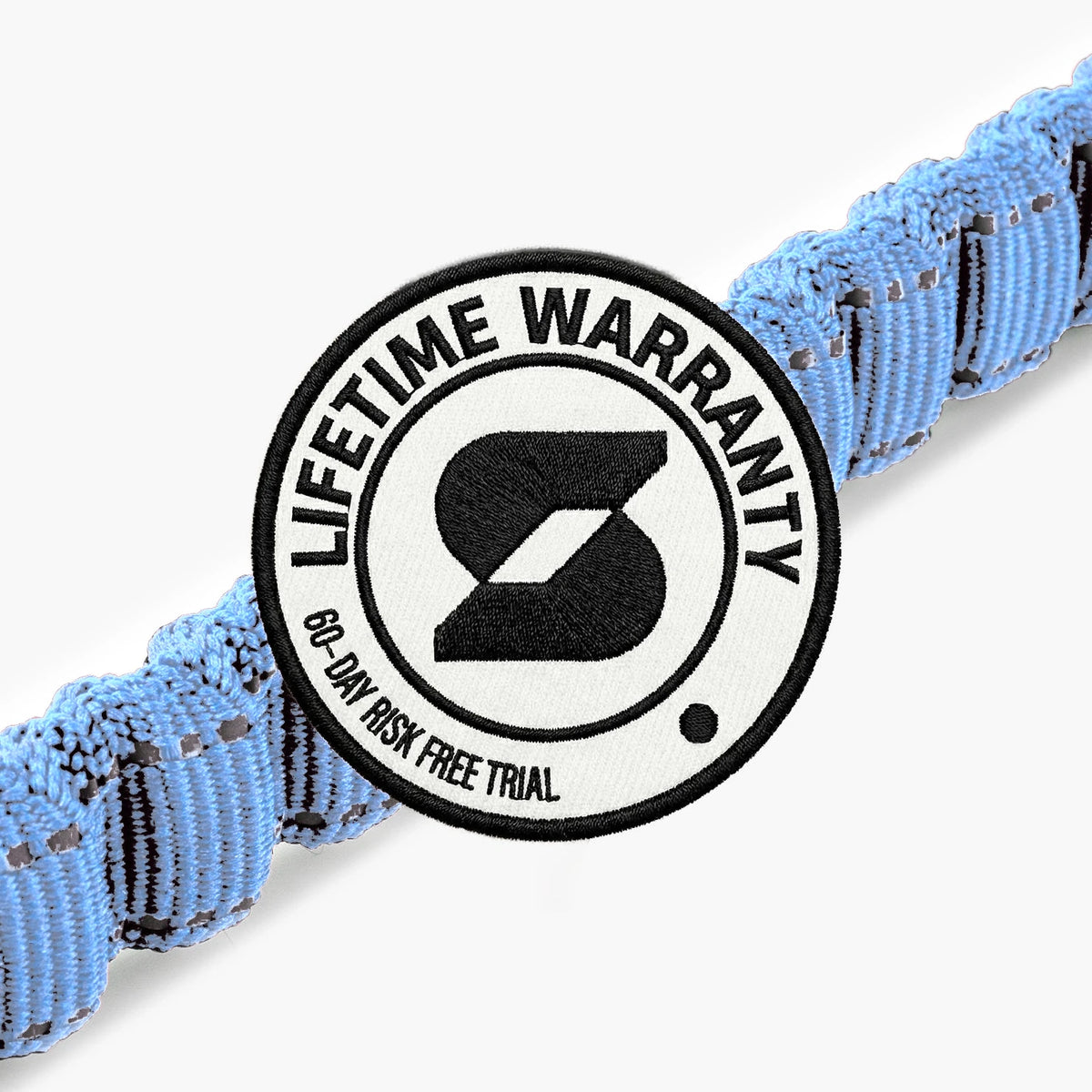 Lifetime Warranty, 60-day risk free trial badge over the Air bungee leash