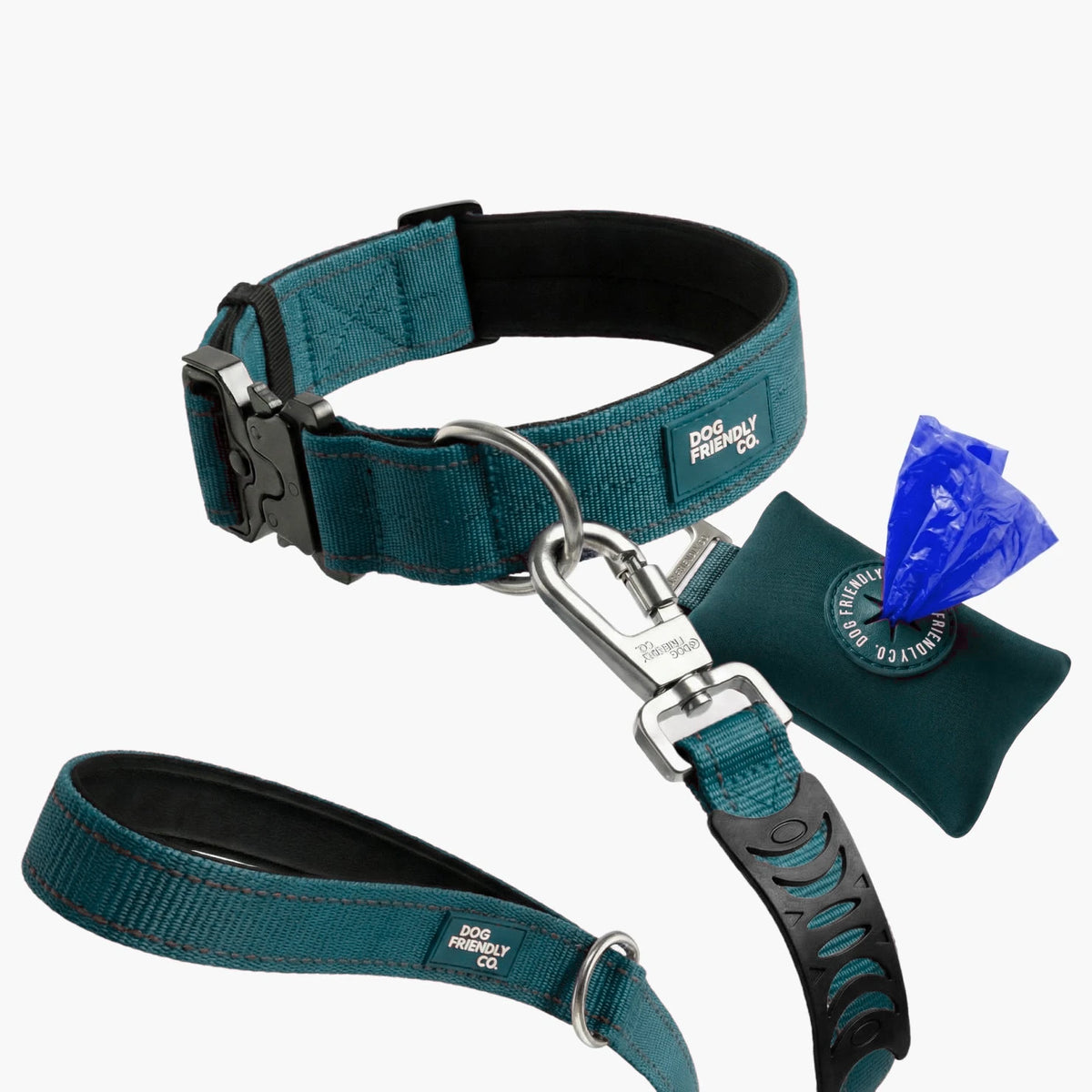 Collar Walk Set in Forest, 7AM Club Limited Edition: tactical collar, bungee leash and poop bag holder