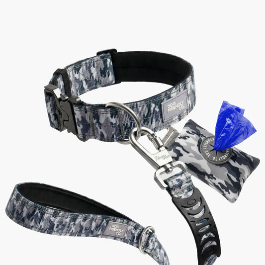Halsband-Set für Spaziergänge - Grauer Tarnmuster