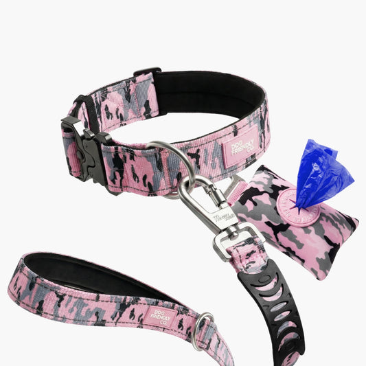 Halsband-Set für Spaziergänge - Rosa Camouflage