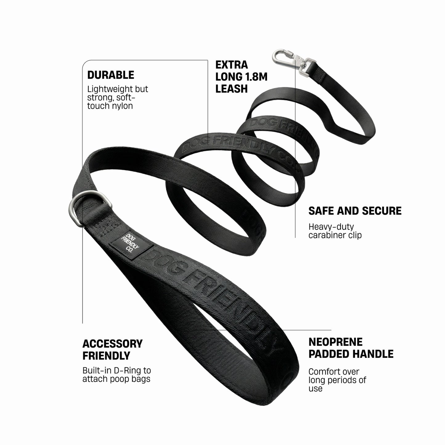 Long Dog Leash - Black