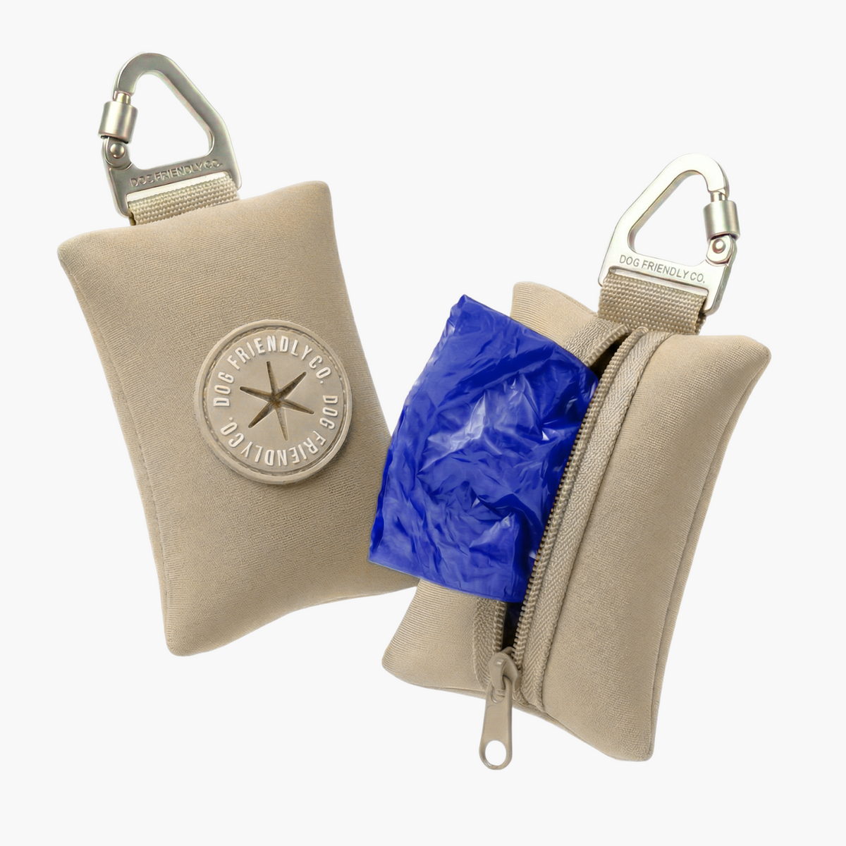 Back view of the brown Dog Friendly Co. poop bag holder showing the full-length zipper