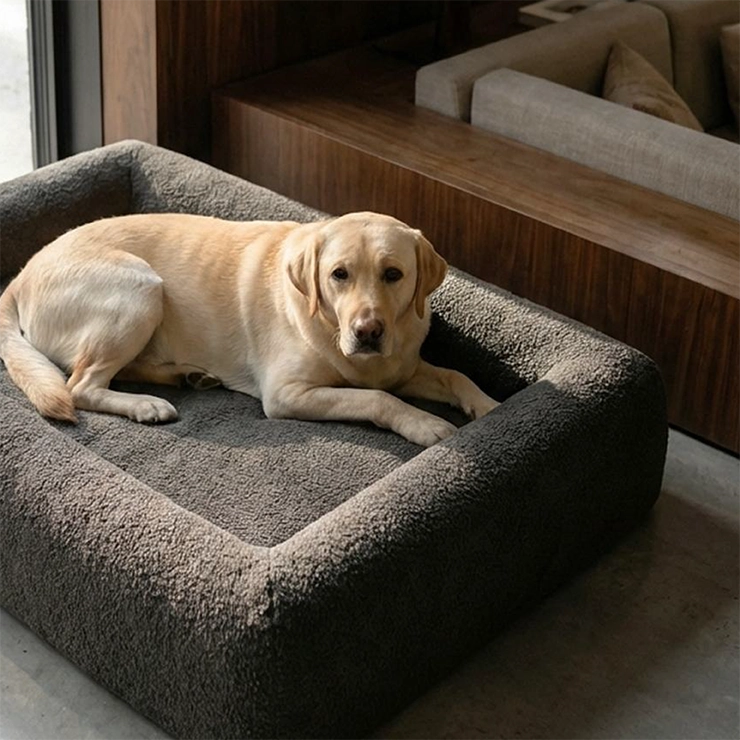 Premium Orthopedic Memory Foam Dog Bed - Brown Bouclé (Small)