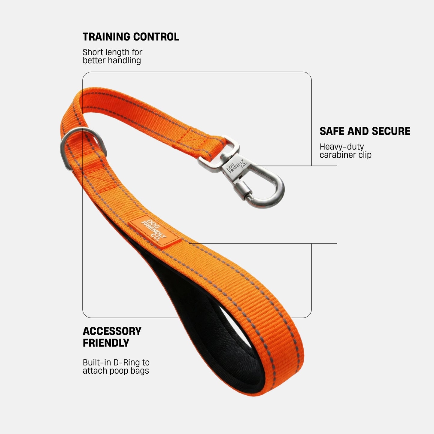 Kurze Trainingshundeleine - Hi-Vis Orange