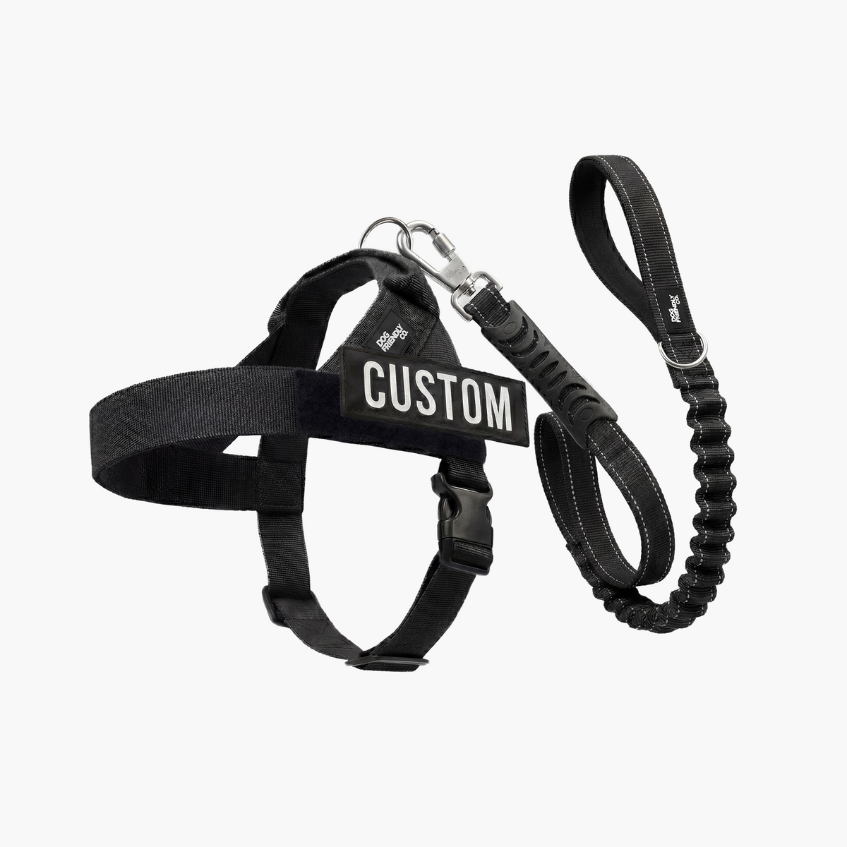 Black Signature Kit featuring a dog harness, leash, collar, and matching accessories