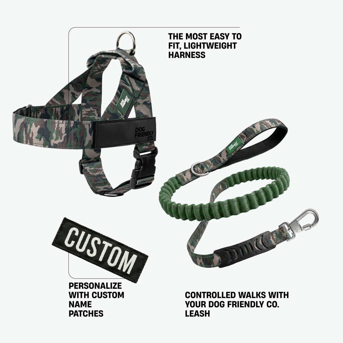 Green Camo Signature Kit showing all included walking accessories
