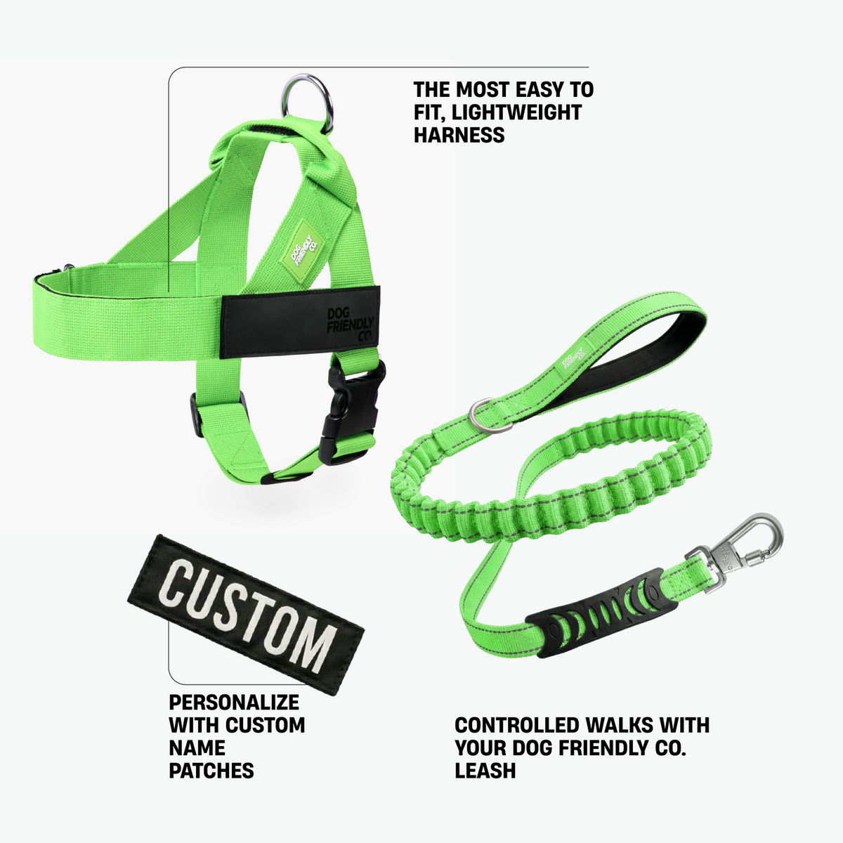 Neon Green Signature Kit showing all included walking accessories