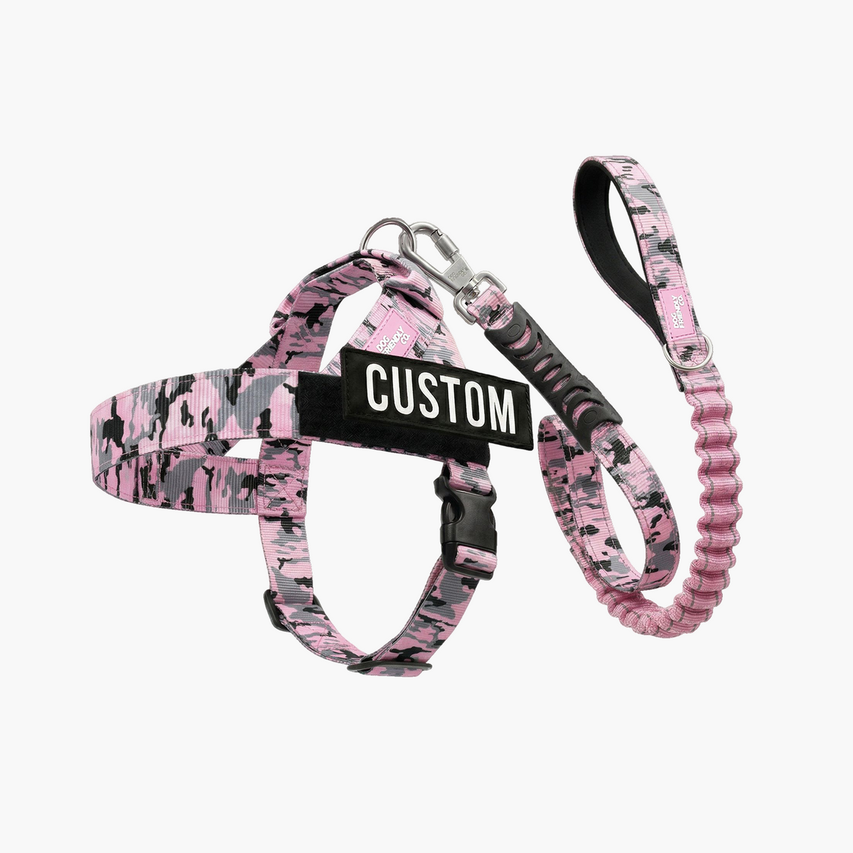 Pink Camo Signature Kit featuring a dog harness, leash, collar, and matching accessories