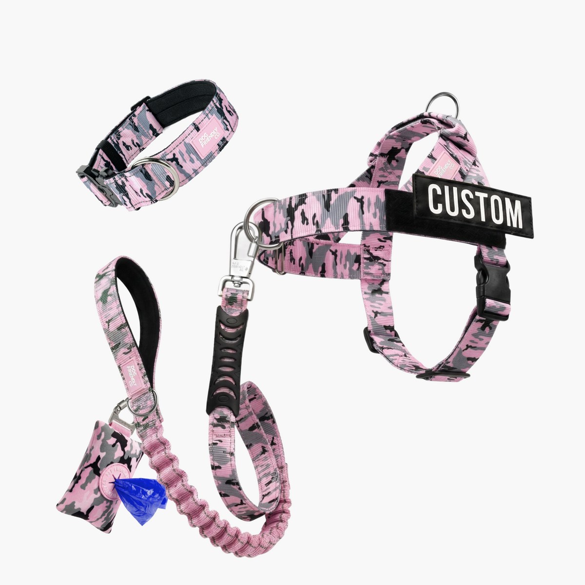 Ultimate No-Pull Bundle in pink camo with harness, leash, collar and accessories