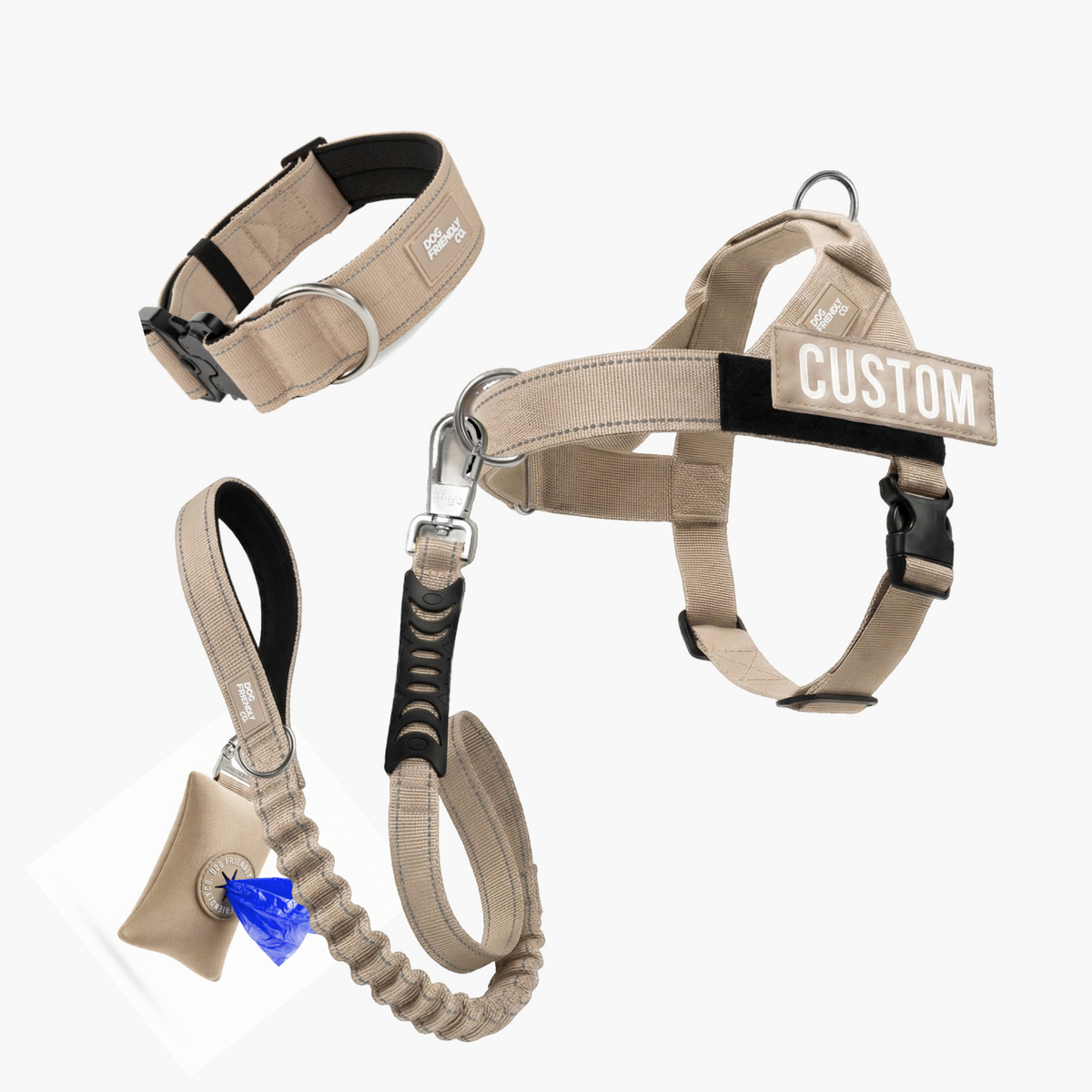 Ultimate No-Pull Bundle in brown with harness, leash, collar and accessories