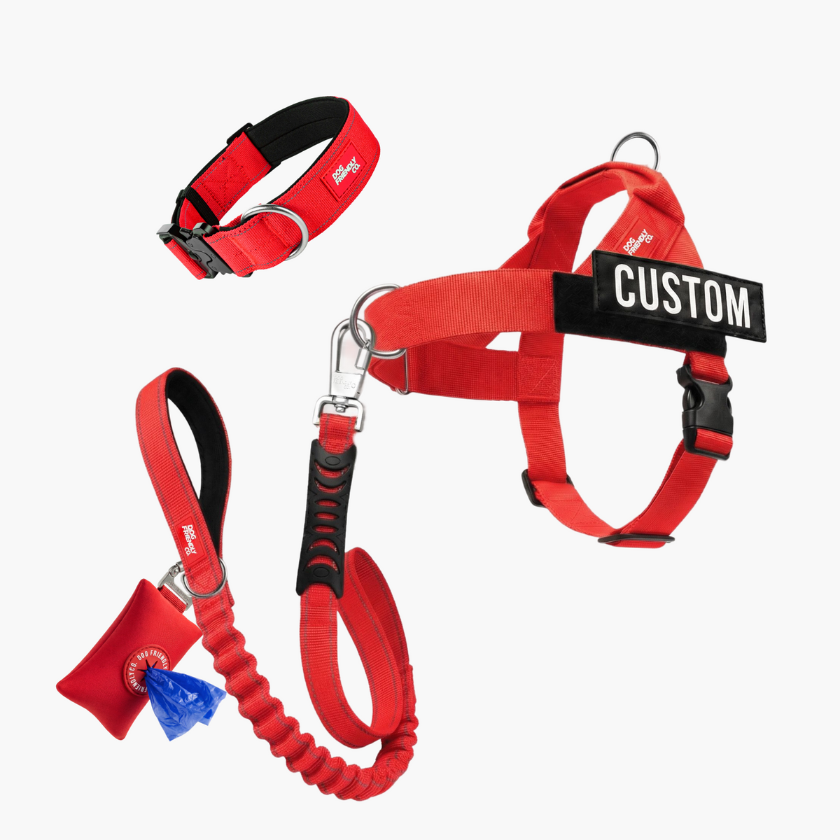 Ultimate No-Pull Bundle in red with harness, leash, collar and accessories