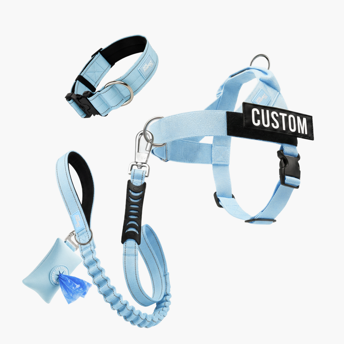 Ultimate No-Pull Bundle in sky blue with harness, leash, collar and accessories
